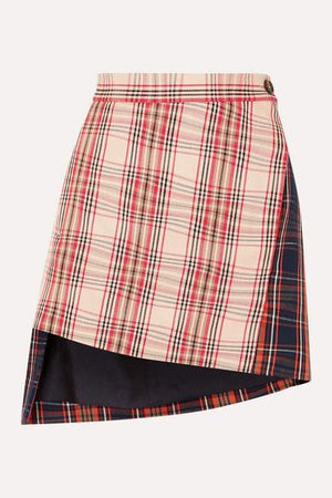 Case Asymmetric Checked Cotton-twill Wrap Mini Skirt - Beige