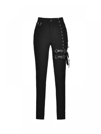 Gothic Asymmetrical Lace-up Detail Straps Design Black Pants