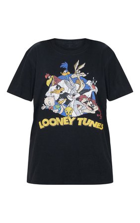 Black Looney Tunes Print Oversized T Shirt | PrettyLittleThing USA
