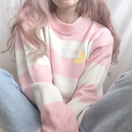Soft Kawaii Pink and White Striped Sweater