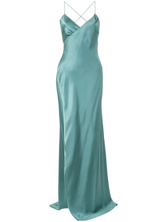 Shop green Michelle Mason strappy wrap gown with Express Delivery - Farfetch