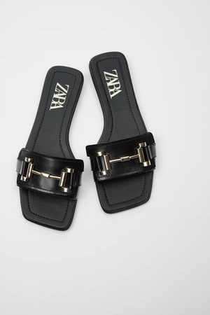 FLAT LEATHER SANDAL WITH BUCKLE | ZARA United States
