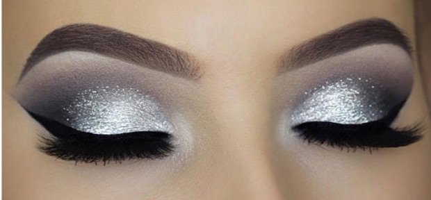 grey/black glitter eye makeup