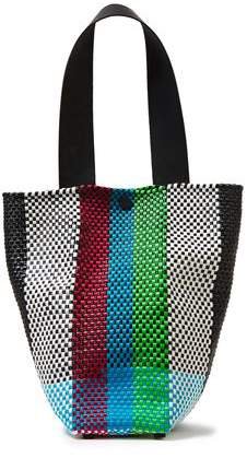 Truss Leather-trimmed Striped Woven Raffia-effect Bucket Bag