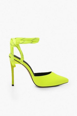 Reflective Lace Pointed Toe Courts | Boohoo yellow