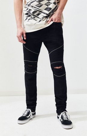 Black Moto Zip Stacked Skinny Jeans | PacSun