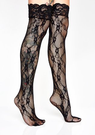 Black Floral Lace Thigh Highs | Dolls Kill