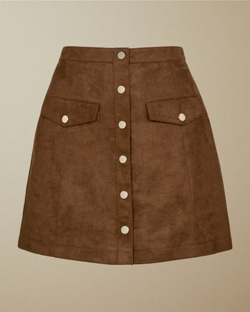 Suedette button front skirt - Brown | Skirts | Ted Baker UK
