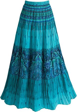 CATALOG CLASSICS Womens Peasant Skirt Boho Skirts for Women Long Tiered Skirt 2X Blue at Amazon Women’s Clothing store