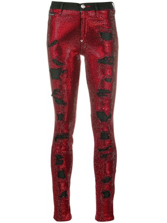 Red Philipp Plein crystal embellished skinny jeans - Farfetch