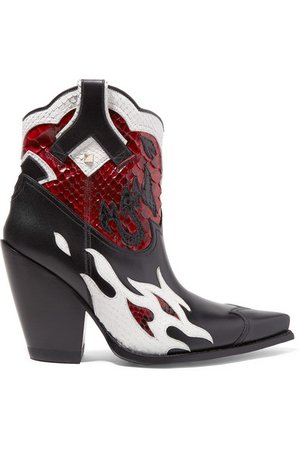 Valentino | Valentino Garavani Ranch 95 leather and python ankle boots | NET-A-PORTER.COM