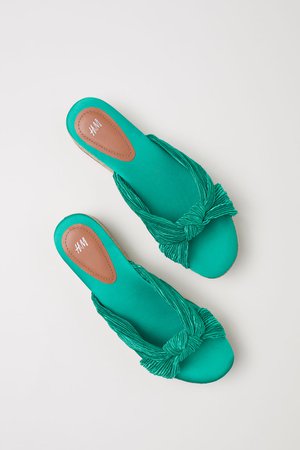 Platform sandals - Green/Satin - Ladies | H&M GB