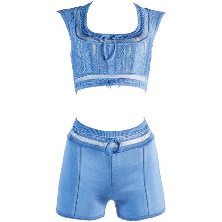 Azzedine Alaia blue acetate knitted high waisted shorts and bra top, ss 1993