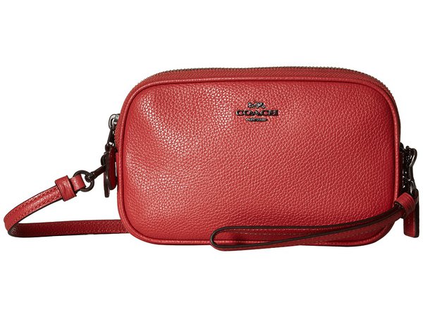 COACH - Polished Pebble Crossbody Clutch (Dk/Washed Red) Clutch Handbags