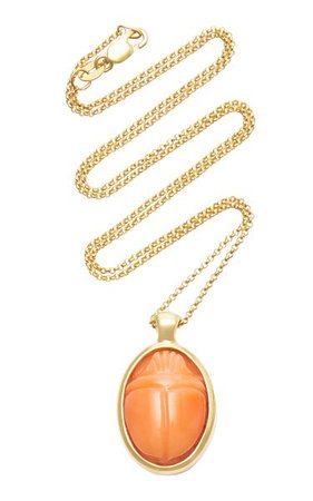 One Of A Kind 18k Gold And Coral Scarab Necklace By Pamela Love | Moda Operandi