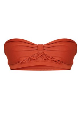 Brown Laced Detail Bow Bikini Top | Swimwear | PrettyLittleThing