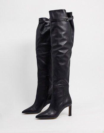 ASOS DESIGN Kenzie premium leather mid-heeled over the knee boots in black | ASOS