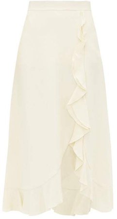 Ruffle Hem Crepe Skirt - Womens - Ivory
