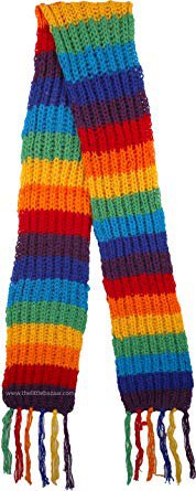 TLB - Hand Knit Boho Pure Wool Rainbow Scarf with Fringes Unisex Accessory - L:72"; W:6"-7" at Amazon Women’s Clothing store