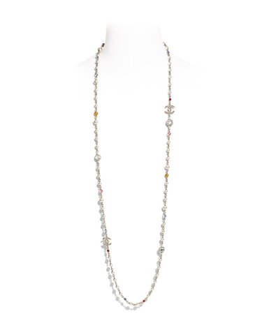 Long Necklace, metal, natural stones, glass pearls & strass, gold, multicolor, pearly white & crystal - CHANEL