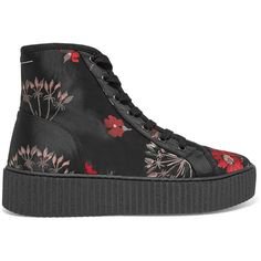 MM6 Maison Margiela Floral-jacquard high-top sneakers (20.955 RUB) ❤ liked on Polyvore featuring shoes, sneakers, colorful sneakers, lace up sneakers, floral high tops, lace up high top sneakers and multi colored sneakers