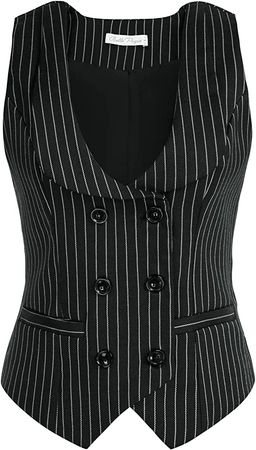 Belle Poque Vintage Waistcoat Vest for Women U Neck Office Work Black White Stripes Jacket Coat, L at Amazon Women's Coats Shop