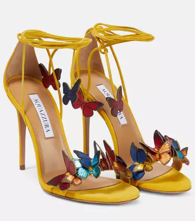Papillon 105 Suede Sandals in Multicoloured - Aquazzura | Mytheresa