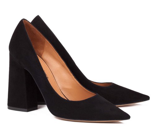 Black suede block heels