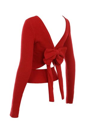 Clothing : Tops : 'Sula' Scarlet Cashmere Blend Bow Sweater