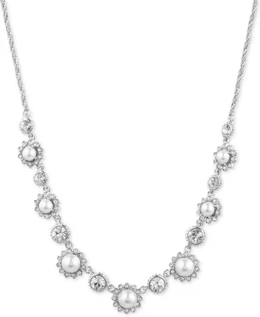 Marchesa Silver-Tone Crystal & Imitation Pearl Collar Necklace, 16" + 3" extender & Reviews - Necklaces - Jewelry & Watches - Macy's