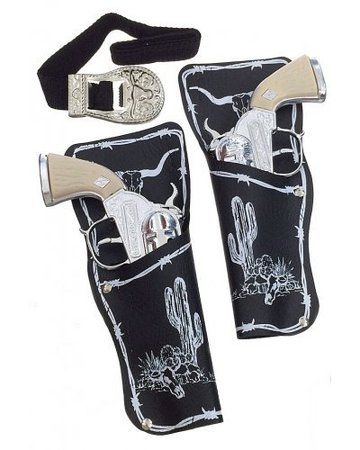 Cowboy Scout Silver Metal Guns Set : Black Holster and Belt
