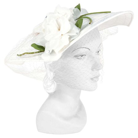 1950s White Silk Picture Hat For Sale at 1stDibs