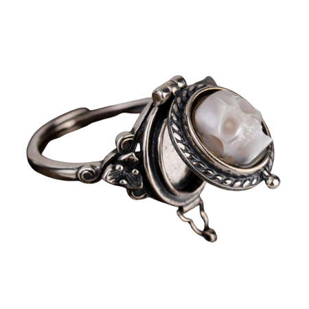 goth ring,Poison ring,pearl skull S925 sterling silver,gothic jewellery,skull ring,poisoner ring,engagement ring,halloween jewelry gift