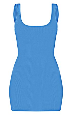 Blue Square Neck Low Back Rib Bodycon Dress | PrettyLittleThing USA