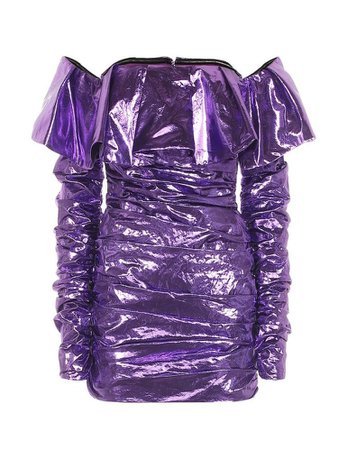 purple mini off-the-shoulder dress
