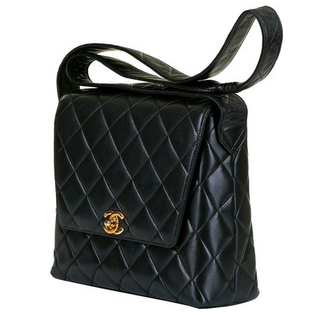 Chanel Quilted Black Lambskin 23cm Shoulder Bag by Karl Lagerfeld For Sale at 1stdibs