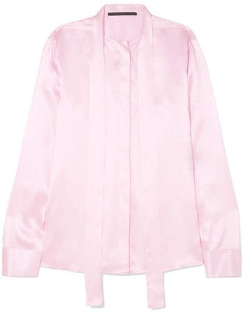 Pussy-bow Silk-satin Blouse - Baby pink