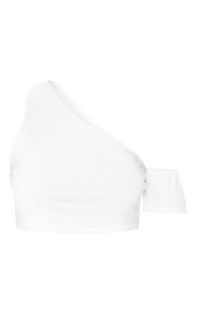 BASIC WHITE JERSEY ONE SHOULDER SLEEVE CROP TOP