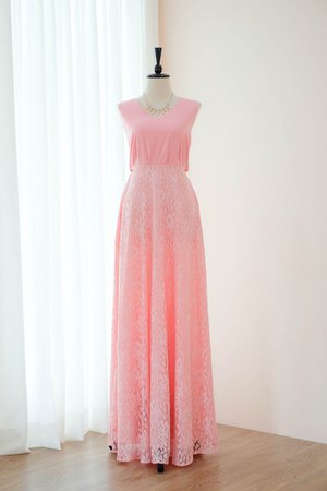Pink lace floor length cocktail long bridesmaid dresses - KEERATIKA VA | Keeratika B