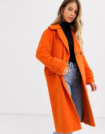 Miss Selfridge oversized coat in burnt orange | ASOS
