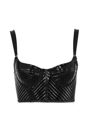 Clothing : Tops : 'Chloe' Black Patent Vegan Leather Quilted Bustier