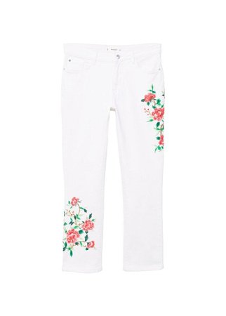 MANGO Embroidered straight cropped jeans