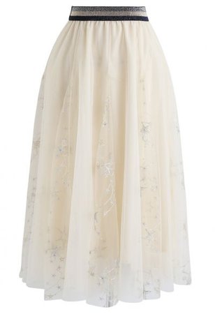 Chic Wish Asymmetric Lacy Hem Mesh Velvet Skirt in White - Retro, Indie and Unique Fashion