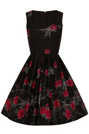 Sabrina Roses and Webs Black Gothic 50's Dress by Hell Bunny