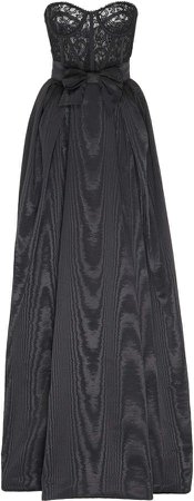 Ciaga Bow-Accented Lace-Moire Gown