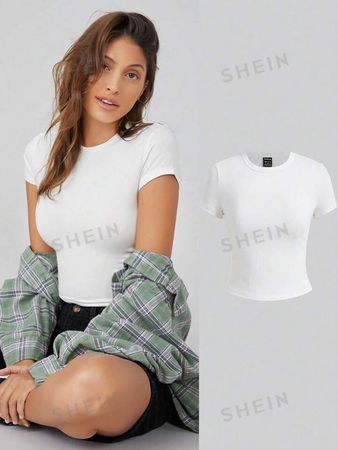 SHEIN BASICS Cap Sleeve Solid Crop Top | SHEIN