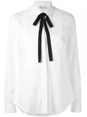 Red Valentino Tie-neck Stretch-cotton Shirt In White | ModeSens