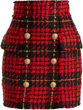 houndstooth tweed balmain red skirt