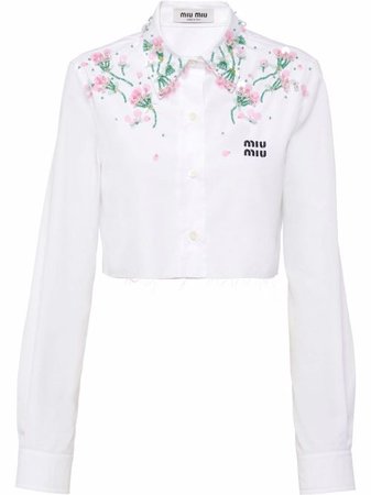 Miu Miu Camisa De Popelina Con Aplique Floral - Farfetch