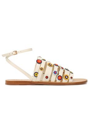 Marguerite floral-appliquéd leather sandals | TORY BURCH | Sale up to 70% off | THE OUTNET